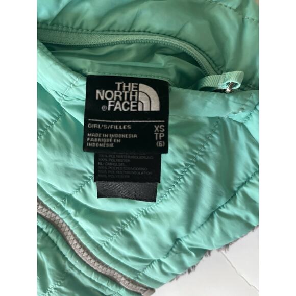 The North Face Reversible Jacket Girl XS 6 Teal Blue Faux Fur Ski Outdoor Flaw - Picture 3 of 11